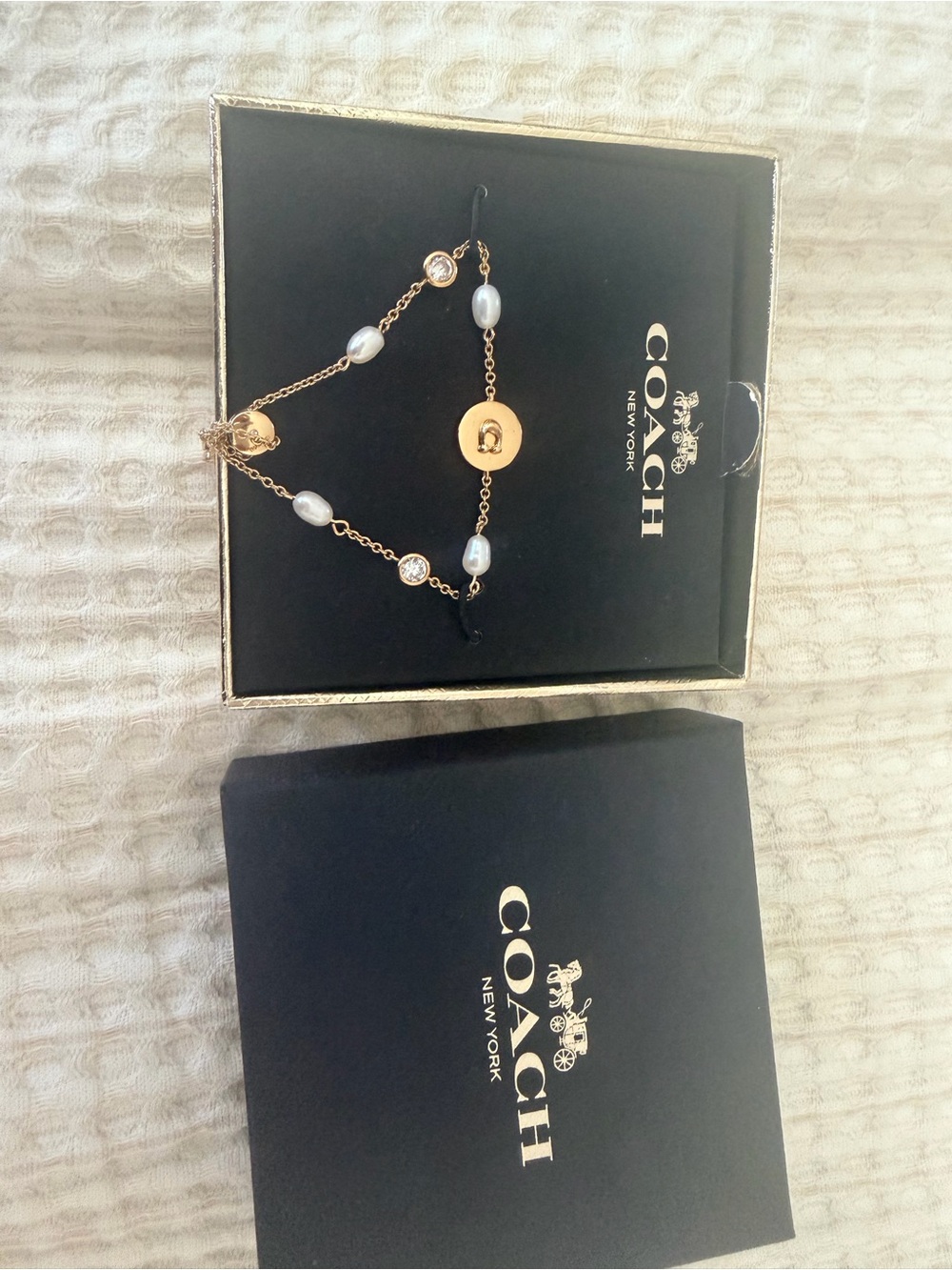 Coach Gold-Tone Pearl & Crystal Bracelet